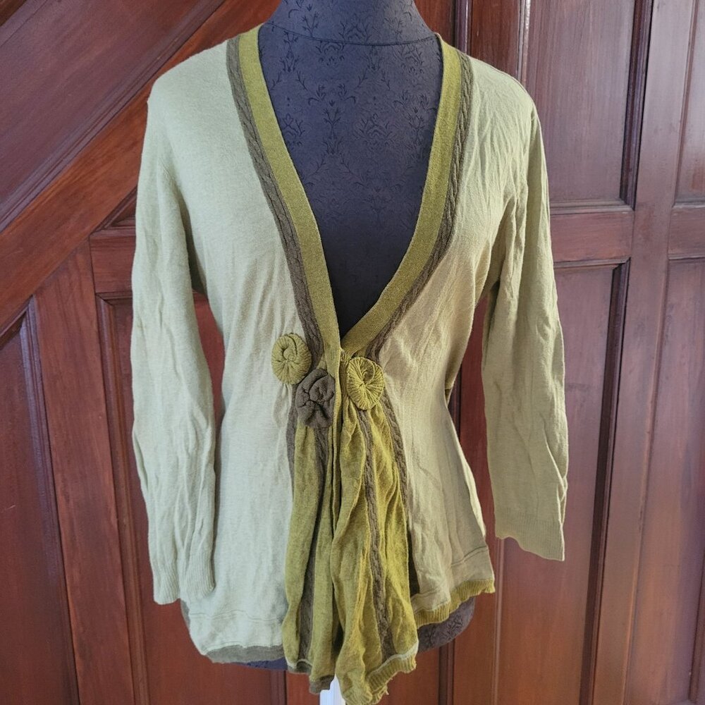 sparrow Olive Green Layered Cardigan with Accented Trim